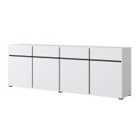 Buffet XL coloris blanc et noir 225cm collection HAVANA. Bahut  design avec 4 portes et 4 tiroirs.