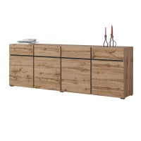 Buffet XL coloris chêne et noir 225cm collection HAVANA. Bahut  design avec 4 portes et 4 tiroirs.