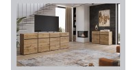 Buffet XL coloris chêne et noir 225cm collection HAVANA. Bahut  design avec 4 portes et 4 tiroirs.