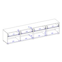 Meuble TV XL coloris blanc et noir 225cm collection HAVANA. Meuble design avec 4 portes et 4 tiroirs.