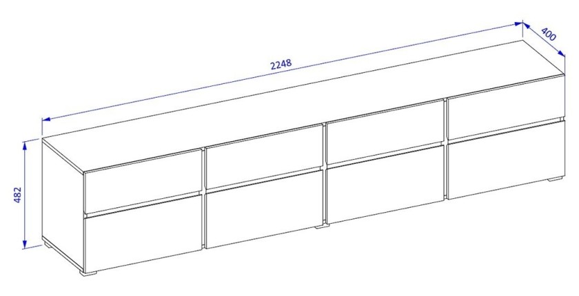 Meuble TV XL coloris blanc et noir 225cm collection HAVANA. Meuble design avec 4 portes et 4 tiroirs.