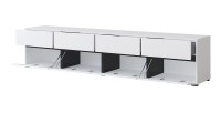 Meuble TV XL coloris blanc et noir 225cm collection HAVANA. Meuble design avec 4 portes et 4 tiroirs.