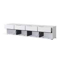 Meuble TV XL coloris blanc et noir 225cm collection HAVANA. Meuble design avec 4 portes et 4 tiroirs.