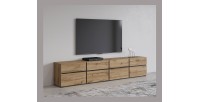 Meuble TV XL coloris chêne et noir 225cm collection HAVANA. Meuble design avec 4 portes et 4 tiroirs.