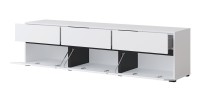 Meuble TV 180cm coloris blanc et noir collection HAVANA. Meuble design avec 3 portes et 3 tiroirs.