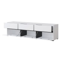 Meuble TV 180cm coloris blanc et noir collection HAVANA. Meuble design avec 3 portes et 3 tiroirs.