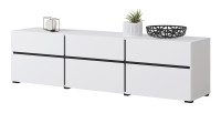 Meuble TV 180cm coloris blanc et noir collection HAVANA. Meuble design avec 3 portes et 3 tiroirs.