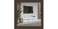 Meuble TV 180cm coloris blanc et noir collection HAVANA. Meuble design avec 3 portes et 3 tiroirs.