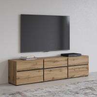 Meuble TV 180cm coloris chêne et noir collection HAVANA. Meuble design avec 3 portes et 3 tiroirs.