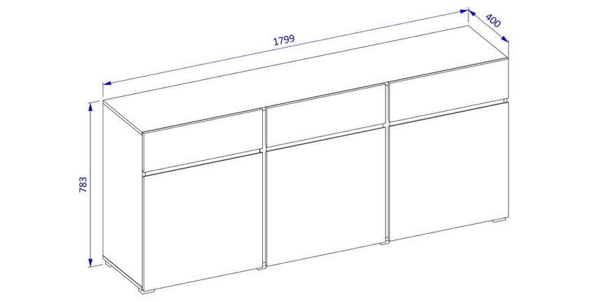 Buffet coloris blanc et noir 180cm collection HAVANA. Bahut  design avec 3 portes et 3 tiroirs.