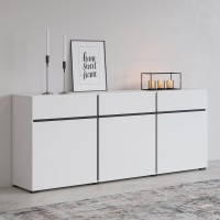 Buffet coloris blanc et noir 180cm collection HAVANA. Bahut  design avec 3 portes et 3 tiroirs.