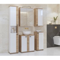 Colonne de salle de bain collection BALEA – 2 portes et 1 niche, coloris blanc et chêne