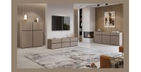 Buffet coloris beige et noir 180cm collection HAVANA. Bahut  design avec 3 portes et 3 tiroirs.