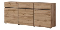 Buffet coloris chêne et noir 180cm collection HAVANA. Bahut  design avec 3 portes et 3 tiroirs.