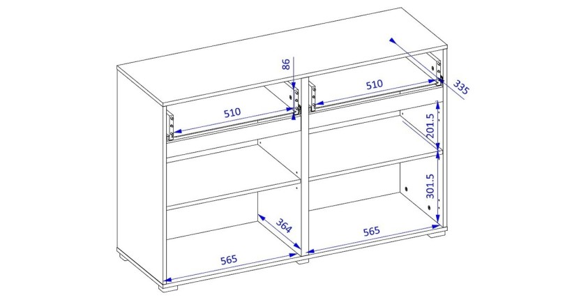 Buffet 120cm coloris blanc et noir collection HAVANA. Bahut  design avec 2 portes et 2 tiroirs.