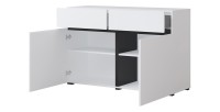 Buffet 120cm coloris blanc et noir collection HAVANA. Bahut  design avec 2 portes et 2 tiroirs.