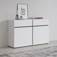 Buffet 120cm coloris blanc et noir collection HAVANA. Bahut  design avec 2 portes et 2 tiroirs.