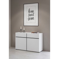 Buffet 120cm coloris blanc et noir collection HAVANA. Bahut  design avec 2 portes et 2 tiroirs.