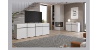 Buffet 120cm coloris blanc et noir collection HAVANA. Bahut  design avec 2 portes et 2 tiroirs.