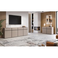 Buffet 120cm coloris beige et noir collection HAVANA. Bahut  design avec 2 portes et 2 tiroirs.