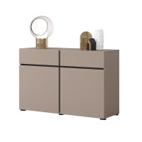 Buffet 120cm coloris beige et noir collection HAVANA. Bahut  design avec 2 portes et 2 tiroirs.