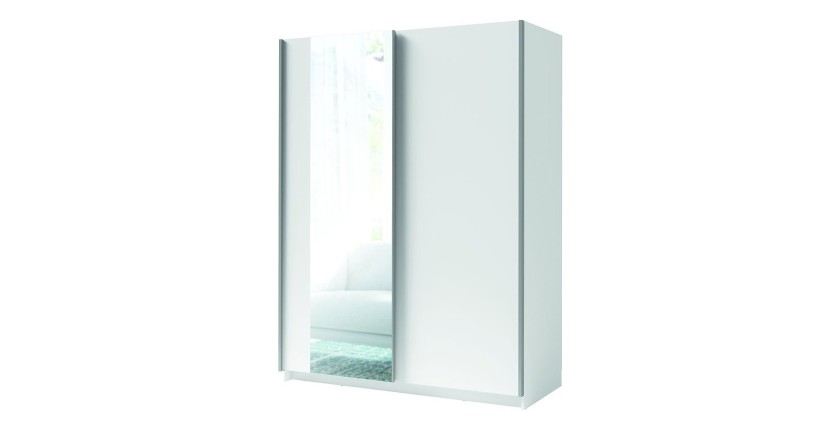 Armoire GOZU 2 portes coulissantes avec miroir - Coloris Blanc - 150 x 198 x 62 cm