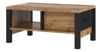 Table basse design collection DARWIN avec un tiroir et une niche. Couleur épicéa et noir.