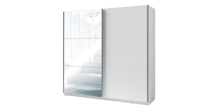 Armoire, garde robe 200 cm 2 portes coulissantes avec miroir - blanc - Collection ARSALA