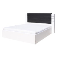 Lit king size 180 cm blanc et noir brillant avec coffre et finition simili cuir