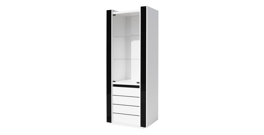 Vitrine petit modèle LINA blanche et noire avec LED – 72 x 185 x 45 cm