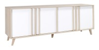 Buffet grand modèle + 3 miroirs collection MALMO couleur chêne clair et blanc.