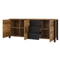 Buffet XL DARWIN – 190 cm en épicéa et noir mat