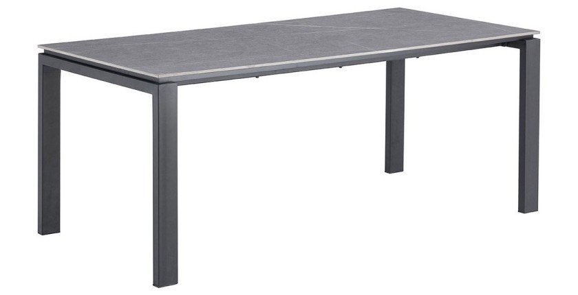 Table à manger 8 personnes collection ATHENA. Longueur 180cm avec plateau de 12mm en pierre grise effet ciment