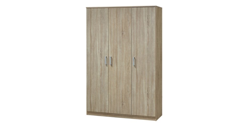 Armoire BERGAMA 3 portes, chêne Sonoma, poignées grises, style contemporain et pratique