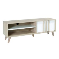 Meuble TV MALMO 150 cm coloris chêne clair et blanc