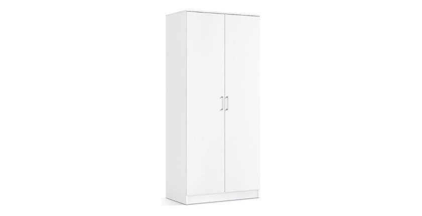 Armoire 2 portes coloris blanc collection REY. Garde Robe idéal pour votre entrée ou votre buanderie