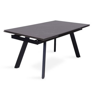 Table à manger collection LAROS en métal avec plateau noir en pierre extensible jusqu'à 240cm