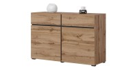 Buffet 120cm coloris chêne et noir collection HAVANA. Bahut  design avec 2 portes et 2 tiroirs.