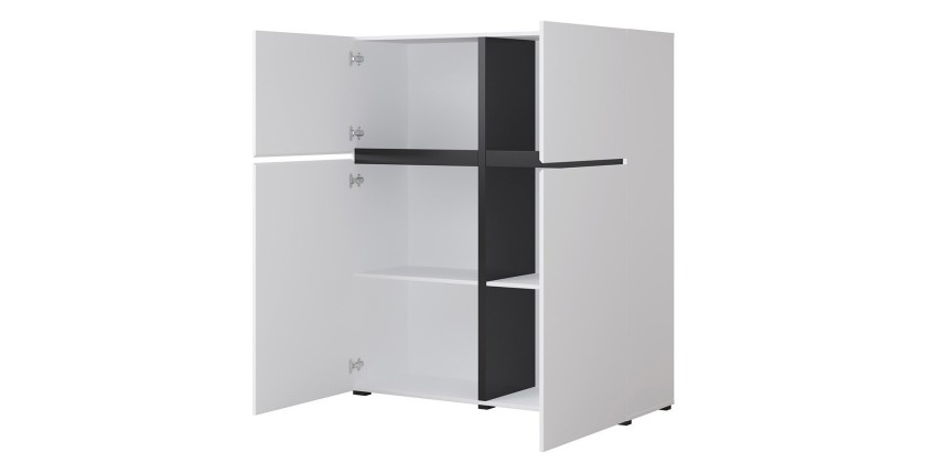 Buffet haut coloris blanc et noir L120xH140xP40 collection HAVANA. Bahut  haut design avec 4 portes.