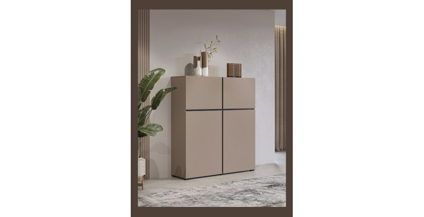 Buffet haut coloris beige et noir L120xH140xP40 collection HAVANA. Bahut  haut design avec 4 portes.