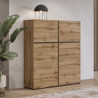 Buffet haut coloris chêne et noir L120xH140xP40 collection HAVANA. Bahut  haut design avec 4 portes.