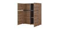 Buffet haut coloris chêne et noir L120xH140xP40 collection HAVANA. Bahut  haut design avec 4 portes.