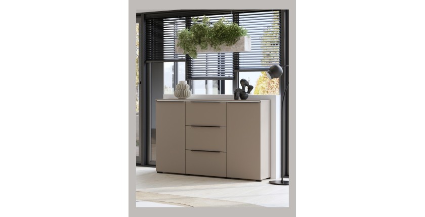 Buffet ALICE 2 portes 3 tiroirs, coloris marron congo avec éclairage LED