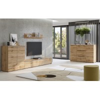 Ensemble de meubles de salon ALICE – Étagère, Buffet 2 portes, Meuble TV en chêne wotan avec éclairage LED