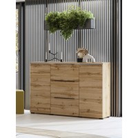 Buffet ALICE coloris chêne wotan – 2 portes, 3 tiroirs avec éclairage LED