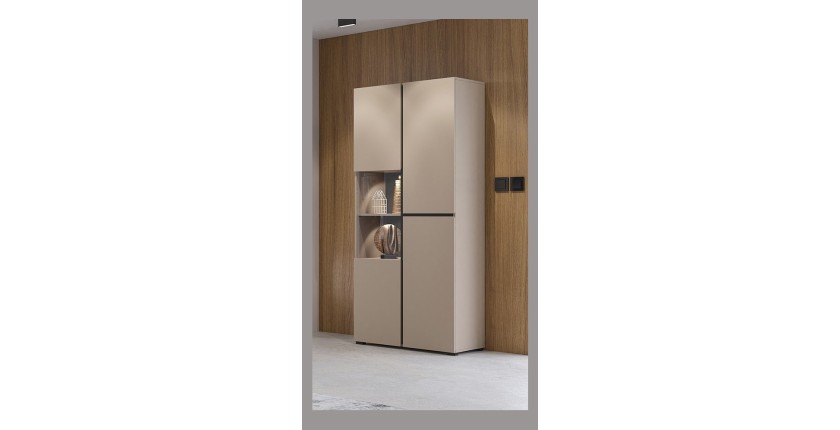 Vitrine haute 2 portes collection HAVANA. Coloris beige et noir.