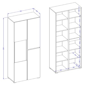 Vitrine haute 2 portes collection HAVANA avec LED intégrée. Coloris blanc et noir.