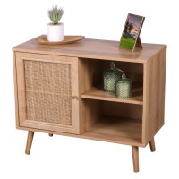 Commode ALTA chêne clair avec porte en rotin – Design scandinave et rangement pratique