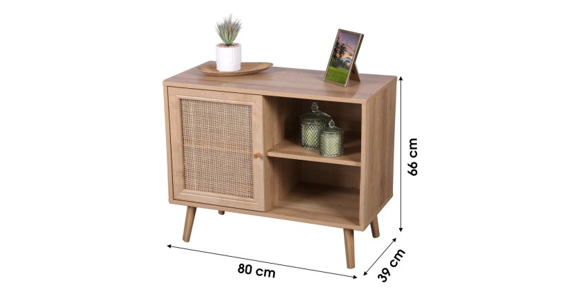 Commode ALTA chêne clair avec porte en rotin – Design scandinave et rangement pratique