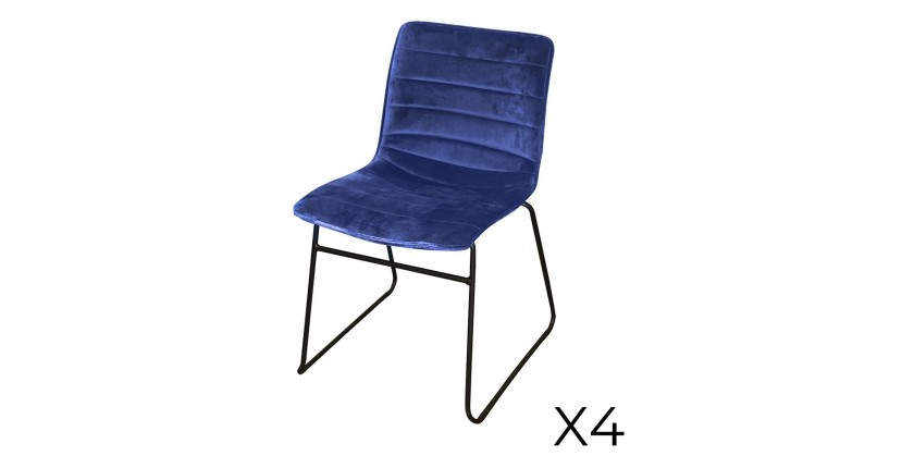 Lot de 4 chaises en velours côtelé bleu collection NETS style industriel